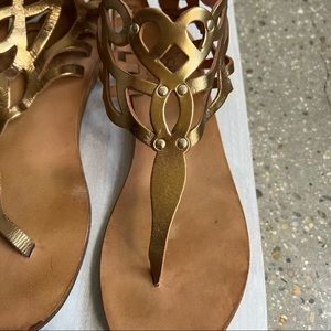 Ancient Greek Sandals in gold straps size 9.
